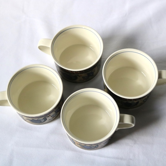MIKASA Set of 4 Intaglio Arabella Coffee Tea Mugs Brown Blue Flower Ceramic - Picture 7 of 8